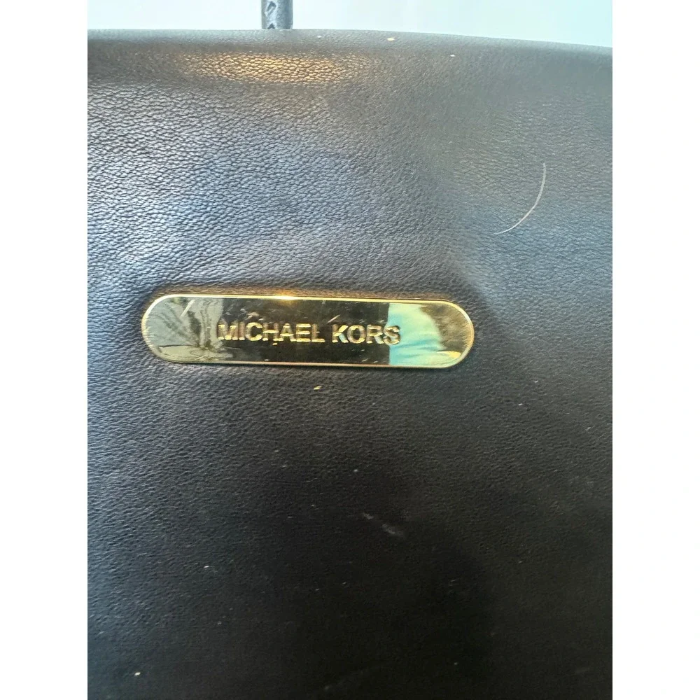 Michael Kors Black Leather Shoulder Bag Gold Interlocking Ring Detail Clutch - Picture 4 of 10